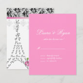 Carte de réponse Mariage RSVP Paris France Roses r (Devant / Derrière)