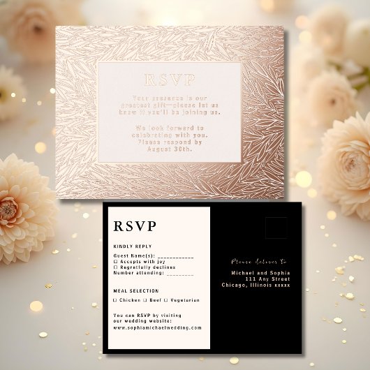 Carte de réponse Mariage RSVP Rose moderne Gold Lu