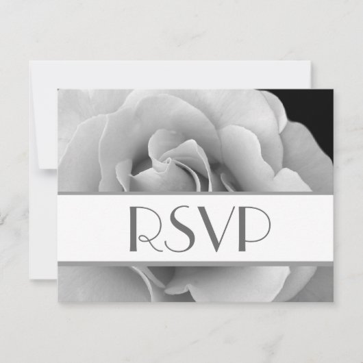 Carte de réponse Mariage RSVP Silver White Rose (Devant)