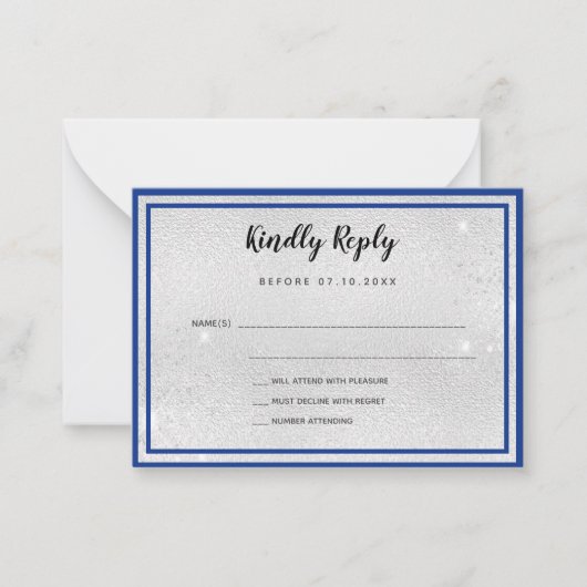 Carte de réponse mariage ruban élégant bleu roi ar (Devant)