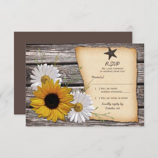 Carte de réponse Mariage Rustique Sunflower Daisy (Devant / Derrière)
