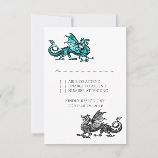 Carte de réponse Mariage Silver Dragon turquoise (Devant)