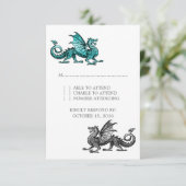 Carte de réponse Mariage Silver Dragon turquoise (Debout devant)