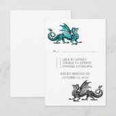 Carte de réponse Mariage Silver Dragon turquoise (Devant / Derrière)