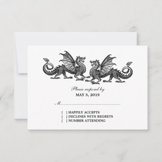 Carte de réponse Mariage Silver Elegant Dragons (Devant)