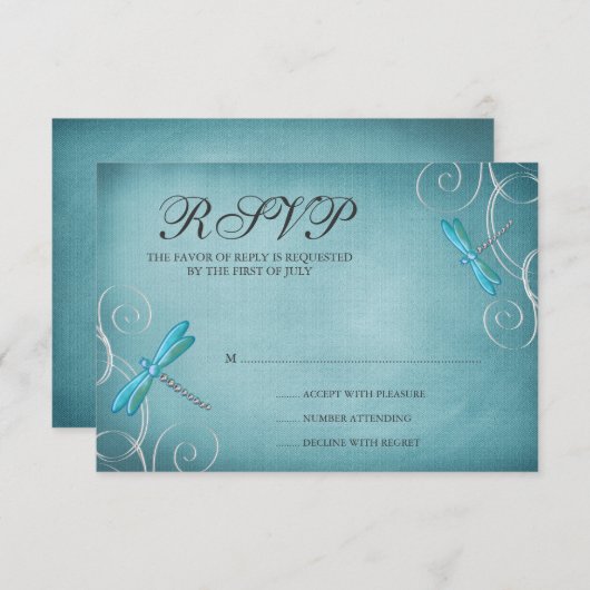 Carte de réponse Mariage turquoise Blue Dragonfly (Devant / Derrière)
