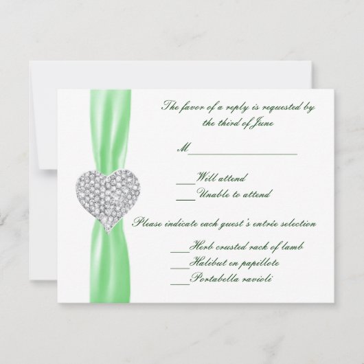 Carte de réponse Mariage vert Diamond Heart (Devant)
