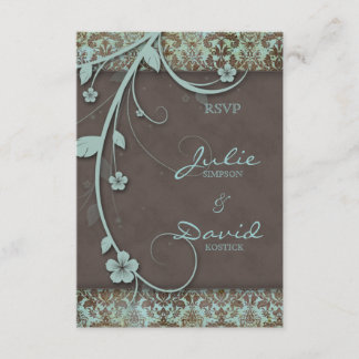 Carte de réponse Mariage vintage RSVP Floral Bleu