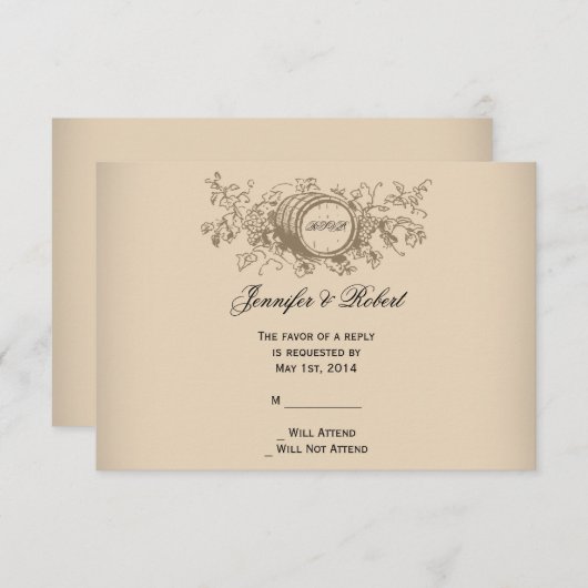 Carte de réponse Mariage vintage Winery (Devant / Derrière)