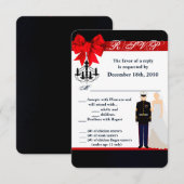 Carte de réponse marine 3,5x5 uniforme de marié (Devant / Derrière)