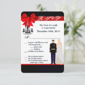 Carte de réponse marine 3,5x5 uniforme de marié (Debout devant)