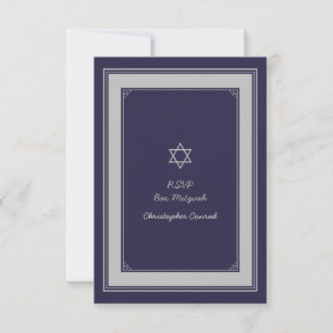 Carte de réponse Marine Silver Grey Bar Mitzvah