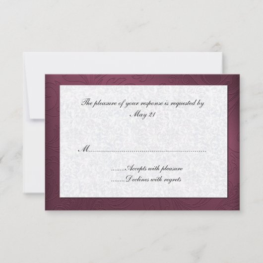 Carte de réponse Maroon Mariage damassé (Devant)