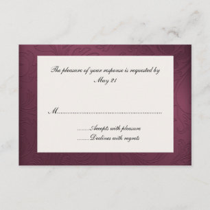 Carte de réponse Maroon Mariage damassé