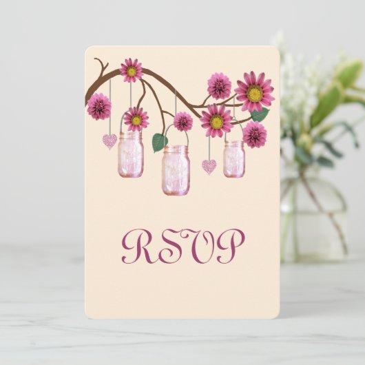 Carte de réponse Mason Jars Fleurs Roses (Debout devant)