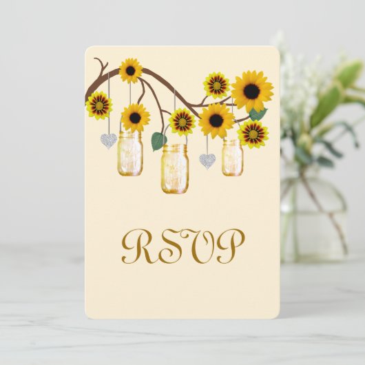 Carte de réponse Mason Jaune Fleurs Mason Jars (Debout devant)