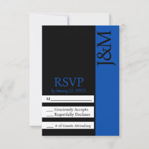 Carte de réponse minimaliste noire et bleue cobalt