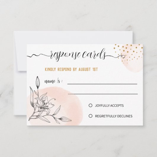 Carte de réponse moderne avec points or rose et no (Devant)