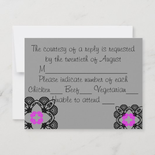 Carte de réponse moderne Fuschia et Grey (Dos)