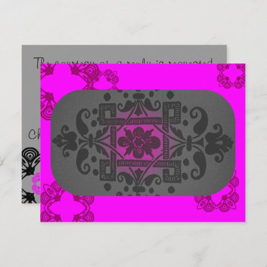 Carte de réponse moderne Fuschia et Grey (Devant / Derrière)