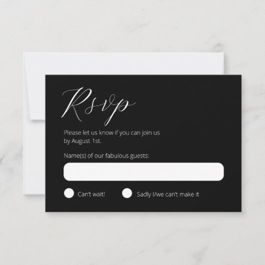 Carte de réponse moderne noir et blanc RSVP (Devant)