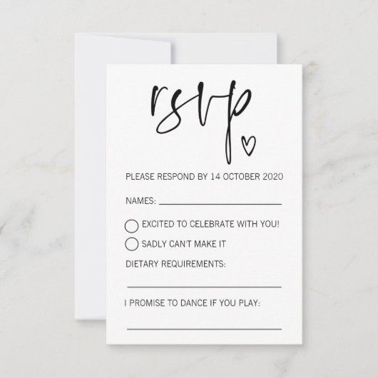 Carte de réponse moderne noir et blanc RSVP s'il v (Devant)