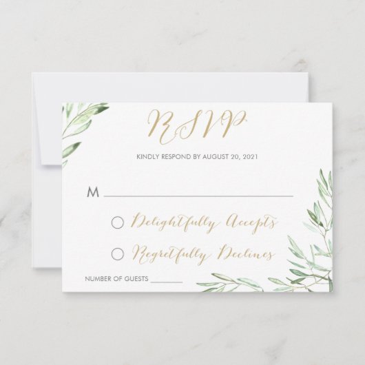 Carte de réponse moderne RSVP de la Branche d'oliv (Devant)