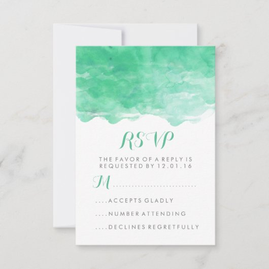 Carte de réponse moderne verte menthe aquarelle | (Devant)