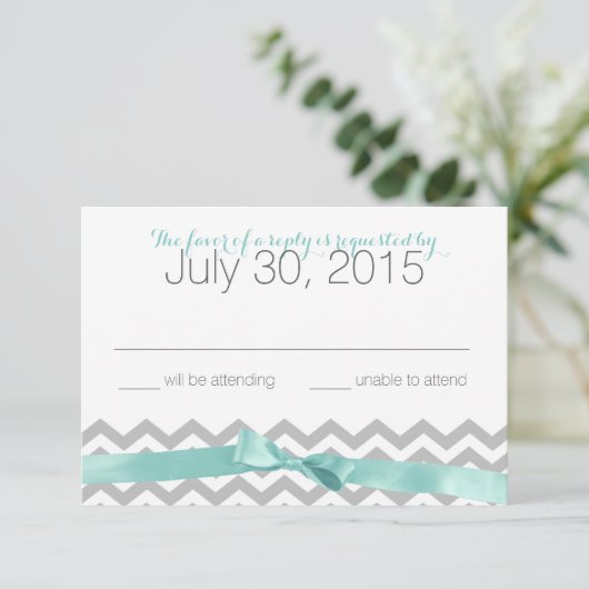 Carte de réponse moderne Zigzag Aqua et Bow (Debout devant)