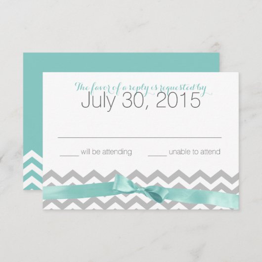 Carte de réponse moderne Zigzag Aqua et Bow (Devant / Derrière)
