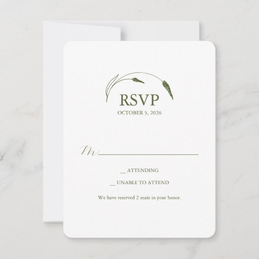 Carte de réponse Monogram vert mousse RSVP (Devant)