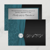 Carte de réponse monogramme à damas sarcelle et no (Devant / Derrière)