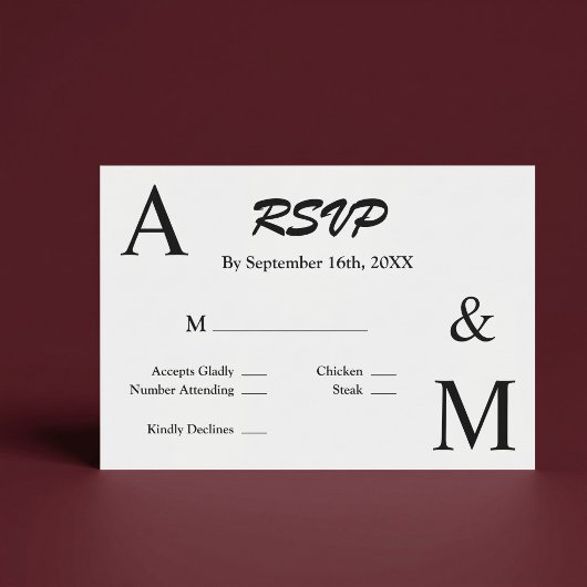 Carte de réponse monogramme à typographie minimali