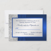 Carte de réponse monogramme en damas Navy et argen (Dos)