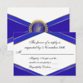 Carte de réponse Monogramme Royal Blue Elegance (Devant / Derrière)