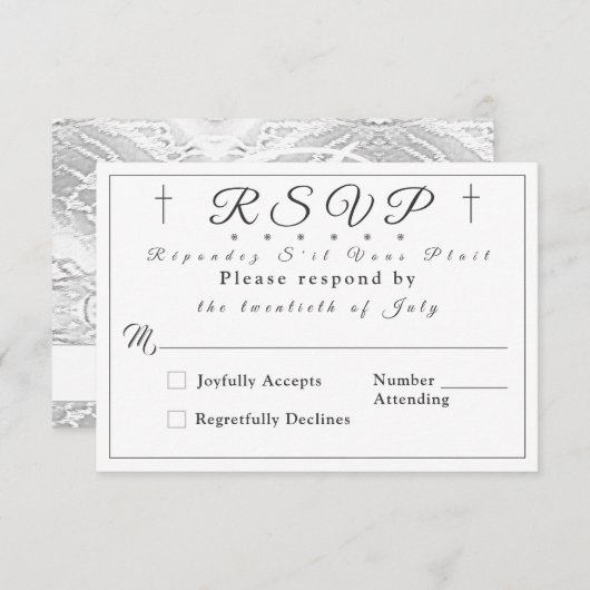 Carte de réponse monographique blanche Faux-Satin (Devant / Derrière)