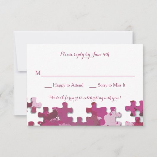 Carte de réponse Morceaux de Puzzle Rose (Devant)