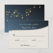 Carte de réponse Music Blue and Gold Bar Mitzvah (Devant / Derrière)