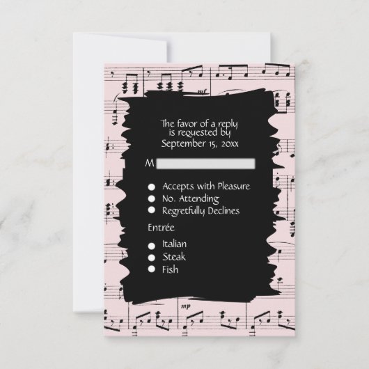 Carte de réponse musique abstraite noir et rose av (Devant)