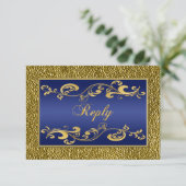 Carte de réponse Navy Blue avec dorure en relief (Debout devant)