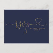 Carte de réponse Navy Blue et Or Heart Script pour (Devant)