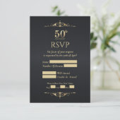 Carte de réponse noire pour les 50 ans de mariage (Debout devant)