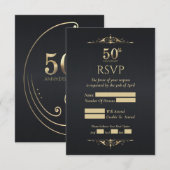 Carte de réponse noire pour les 50 ans de mariage (Devant / Derrière)