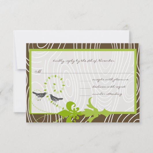 Carte de réponse Oiseau Grain de Bois Vert Pomme M (Devant)