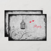 Carte de réponse Oiseaux rouges, gris (Devant / Derrière)