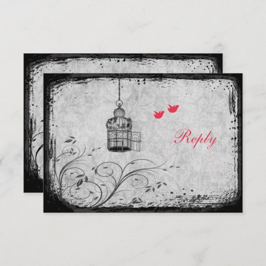 Carte de réponse Oiseaux rouges, gris (Devant / Derrière)