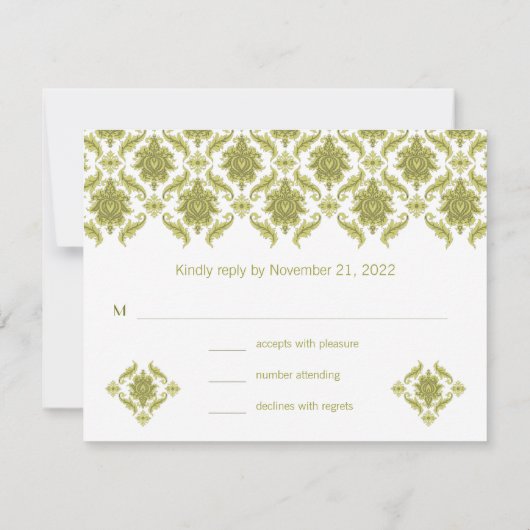 Carte de réponse Olive Mariage damassé RSVP (Dos)