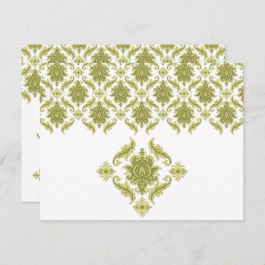 Carte de réponse Olive Mariage damassé RSVP (Devant / Derrière)