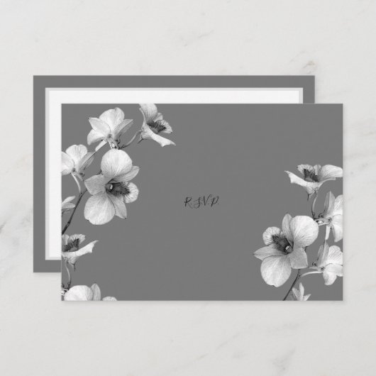 Carte de réponse Orchidée blanche sur gris (Devant / Derrière)