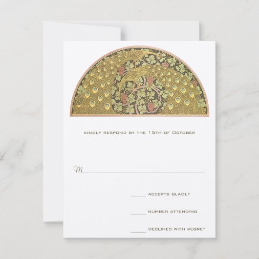 Carte de réponse Paon Vignoble Art Nouveau (Devant)